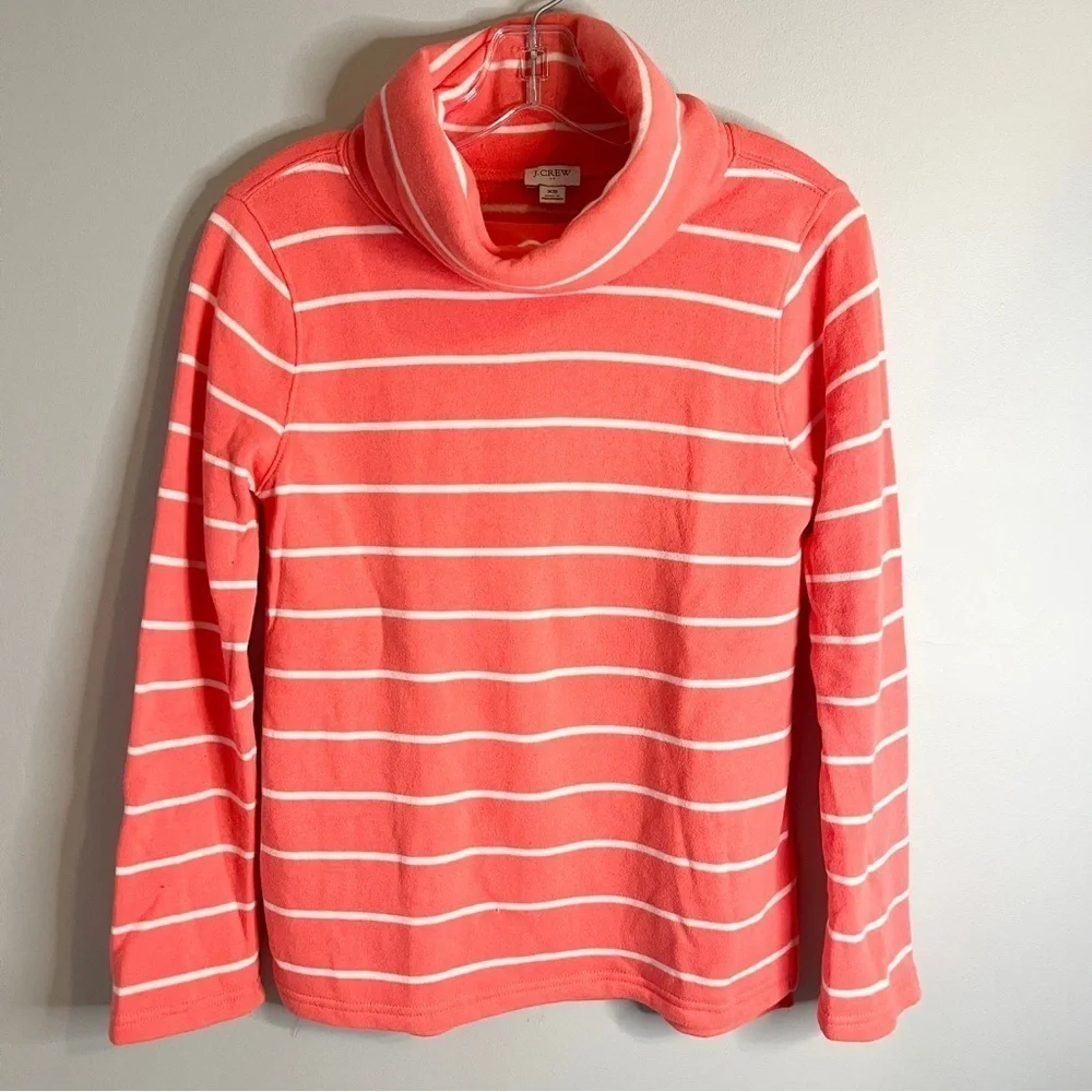 J. Crew Neon Pink Stripe Fleece Turtleneck